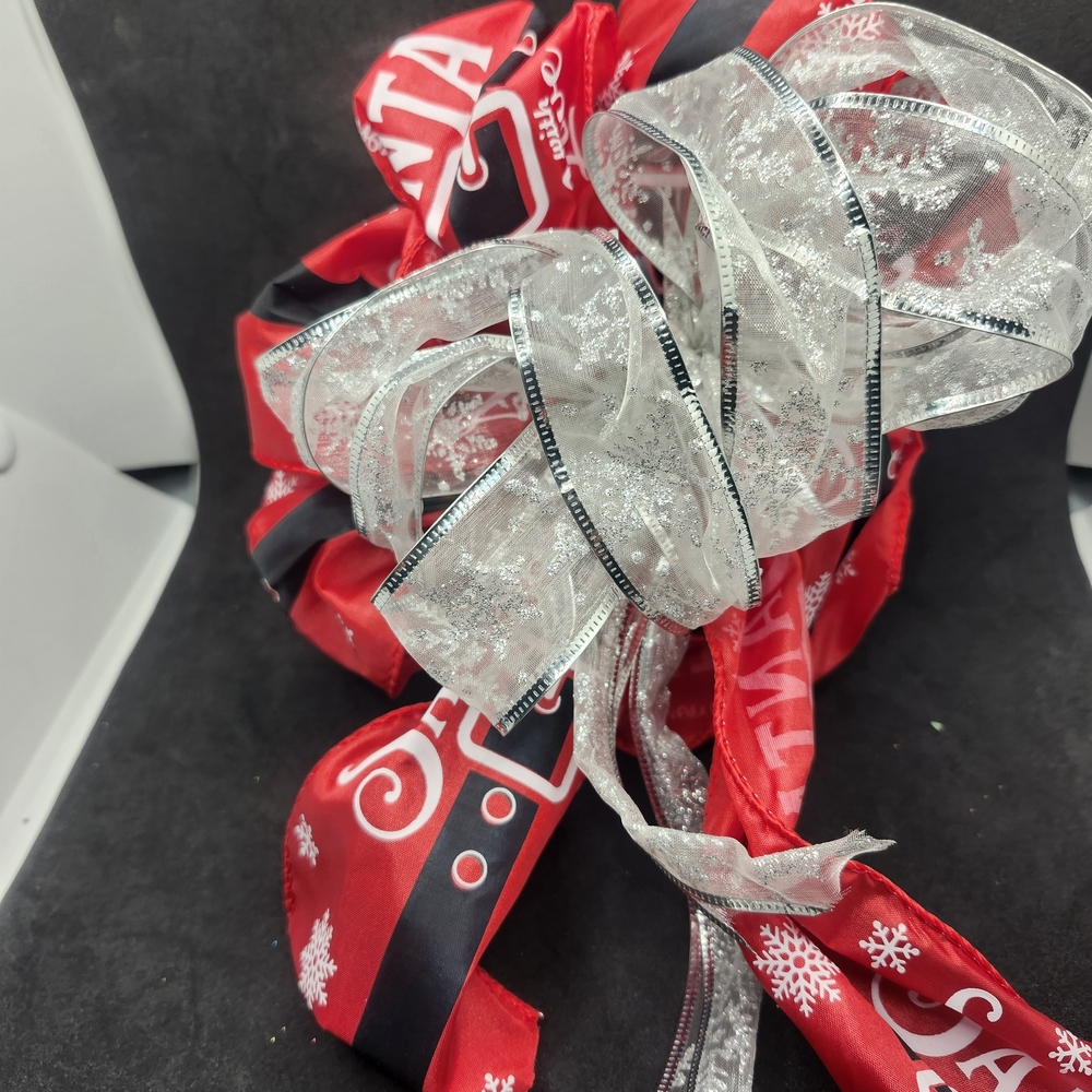 Festive Red and Silver Ribbon Christmas Bow Hair Barrette Clip